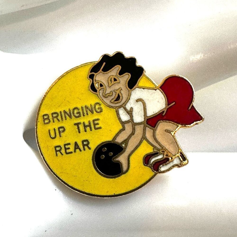 Bringing up the rear vintage bowling lapel  pin